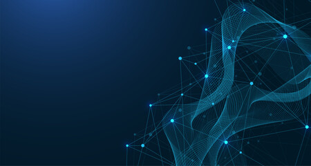 Global network connection concept. Big data visualization. Social network communication in the global computer networks. Internet technology. Business. Science. Vector illustration