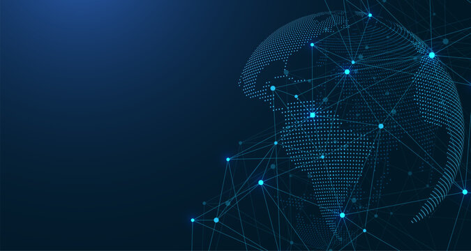 Global network connection concept. Big data visualization. Social network communication in the global computer networks. Internet technology. Business. Science. Vector illustration