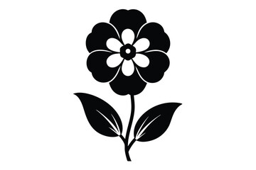 Black Flower Graphic with Five Petals and Leaves Vector Illustration