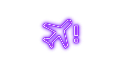 Obraz premium Neon airplane icon with exclamation mark, symbolizing travel alert, Neon airplane alert icon glow with transparent background