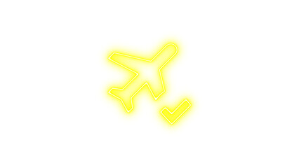 Obraz premium Neon Airplane Icon with Checkmark, Neon airplane check icon color glow with transparent background