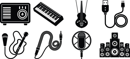 Fototapeta premium set of music Silhouette Icons white background