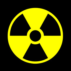 Fototapeta premium Nuclear radiation hazard symbol, isolated yellow on black background 