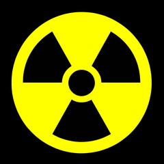 Fototapeta premium Nuclear radiation hazard symbol, isolated yellow on black background 