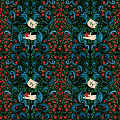Victorian vintage seamless pattern with hands, roses and leaves.