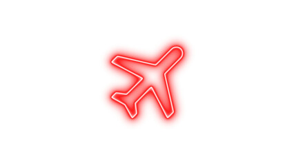 Obraz premium Glowing neon sign in the shape of an airplane, Neon airplane icon glow with transparent background