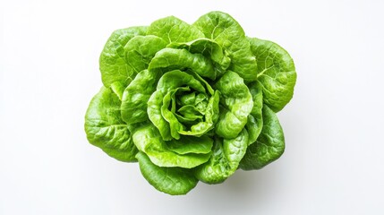 Fototapeta premium Topdown view of fresh lettuce head isolated on white background food photography minimalistic setting aesthetic angle for culinary use