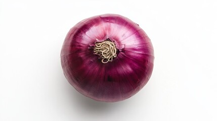 A top-down shot of a red onion isolated on white background for culinary photography