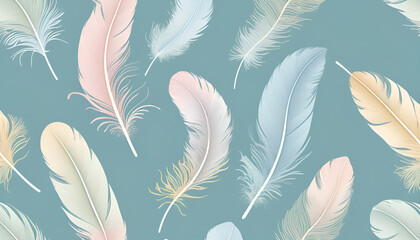 Pastel Feathers Pattern Delicate Plumage in Soft Hues Artistic Design