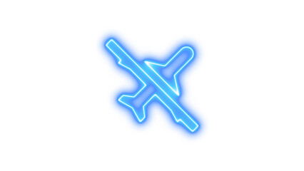 Obraz premium Glowing neon sign depicting an airplane with a line through it, symbolizing airplane mode or no flying