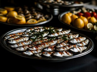 Grilled Fish on Silver Platter with Lemon