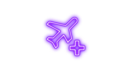 Obraz premium Neon airplane icon with a plus sign, symbolizing travel or aviation services, Neon airplane plus icon glow with transparent background