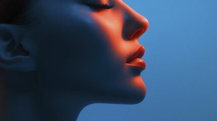 Obraz premium Female Head Profile with Dramatic Lighting on Blue Background