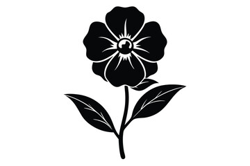 Elegant Black Flower Illustration Botanical Vector Image of a Single Bloom and Leaves