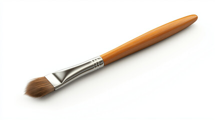 Fototapeta premium A thin paintbrush with smooth bristles and a wooden handle, isolated on a plain white background. 