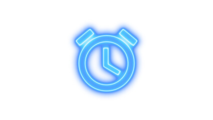 Neon alarm clock icon with glowing effect, Neon alarm icon glow with transparent background