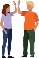 Fototapeta premium Teenagers giving high five casual clothing interaction friendship positive gesture vector illustration 