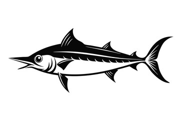 Striking Black Silhouette Illustration of a Majestic Swordfish with Detailed Fins and Tail
