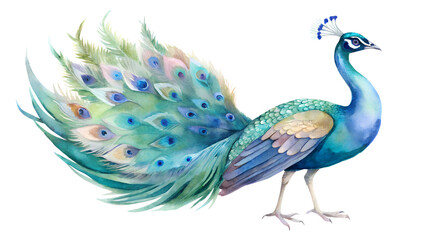 Watercolor Peacock Illustration on transparent PNG