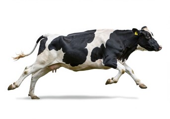 Running holstein cow isolated on white background
