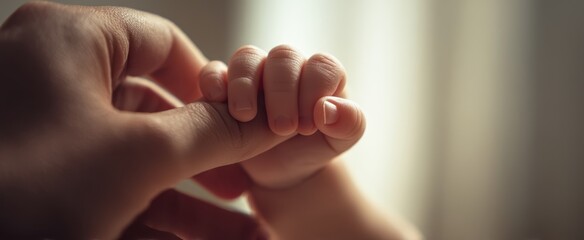 Obraz premium The intimate moment between a parent and their baby's tiny hand.