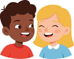 Fototapeta premium Smiling diverse children happy friendship illustration with boy and girl laughing together cheerful emotions 
