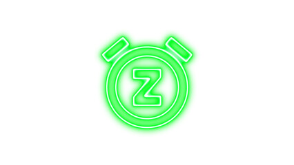 Glowing Neon Alarm Clock Icon with Z, Neon alarm snooze icon glow with transparent background