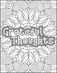 Gratitude Quote Coloring Page for Adults. Gratitude Motivational Quote Coloring Page.