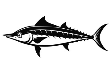 Fototapeta premium Stylized Black Vector Illustration of a Striking Swordfish with Fins and Tail Details