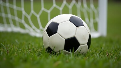 Classic Soccer Ball in Goal on Green Field

