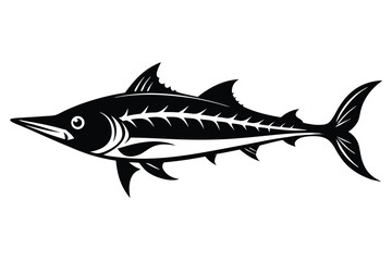 Striking Black Silhouette of a Marlin Fish with Distinct Features and Sharp Fins