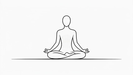 Black silhouette of a yoga pose meditation on white background