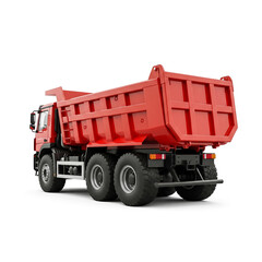 Red dump truck parked at construction site showcasing heavy-duty features and sturdy design