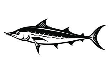 Black Silhouette of a Wahoo Fish with Dorsal Fin and Tail Details