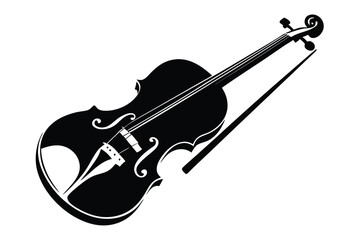Obraz premium Elegant Silhouette of a Classic Violin and Bow, Musical Instrument Artwork
