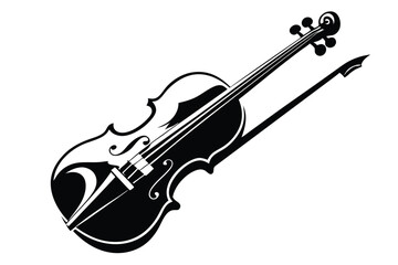Artistic Black and White Depiction of a Violin with Bow and Strings Design