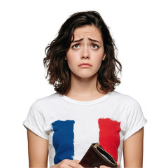 Worried Woman Holding Empty Wallet Isolated on Transparent Background On Transparent Background