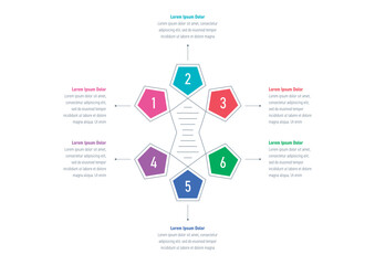 colorful pentagons infographic template. six steps information template. infographic template for business, education, annual report, magazine