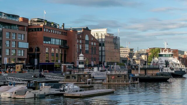 Aker Brygge Oslo Crowds Blurring in Vibrant Timelapse Footage