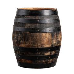 Fototapeta premium Rustic Wooden Barrel with Black Hoops On Transparent Background