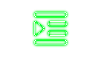 Obraz premium Glowing neon icon featuring a play button and horizontal lines, symbolizing media or playlist, Neon indent icon glow with transparent background