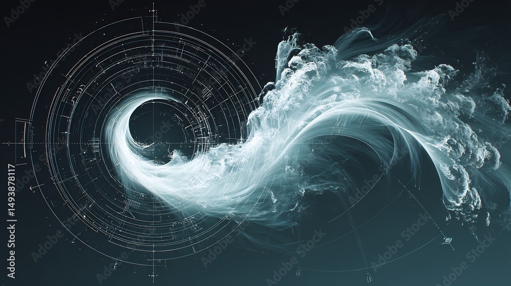 Poster conceptual abstract wave visualization with circular grid