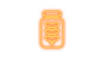 Neon icon of a jar with three plant sprouts inside, symbolizing growth, Neon jar wheat icon glow with transparent background