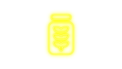 Neon icon of a jar with three plant sprouts inside, symbolizing growth, Neon jar wheat icon glow with transparent background