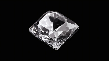 A sparkling diamond lies on a dark surface, reflecting light and displaying its detailed facets. The clarity and brilliance highlight its exquisite craftsmanship