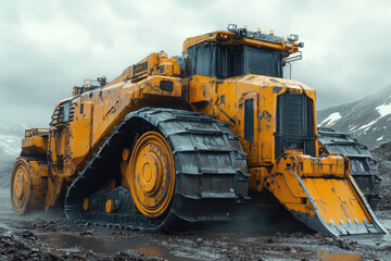 Fototapeta premium High-Tech Bulldozer in a Summer Field of the Future