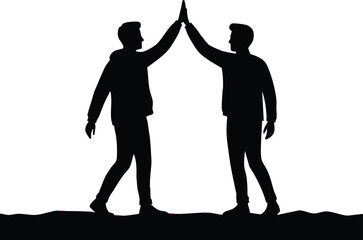 Silhouette of Two Men Giving High Five on Ground Vector Illustration for Teamwork and Friendship Concept 