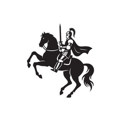 Silhouette of Knight on Rearing Horse with Sword