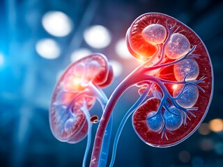 Detailed illustration of human kidneys and internal structures, kidney, anatomy, human, organ, biology
