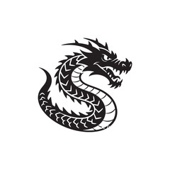 Black Chinese Dragon Curled Silhouette